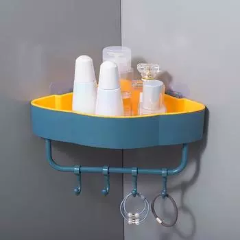 Free Punch Brush Holder Storage Holder Plastic Storage Rack Organizer Corner Toiletries Sponge Kitchen Bathroom Corner Shelf Sink Handmade белый