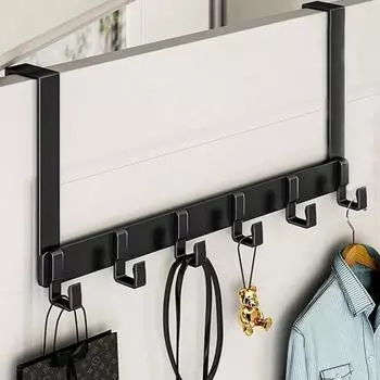 Free Punching Hanger Storage Hooks Over The Door Heavy Duty Aluminum Row Hook Coat black-18cm
