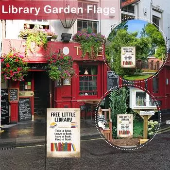Free Small Library Tin Logo Reading Retro Metal Logo Double-sided Garden Decoration Home Coffee P4M2 A-1pcs