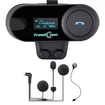 FreedConn Мотоциклетный интерком 3 водителя 2 человека одновременный звонок с ЖК-экраном FM-радио Мотоциклетный интерком с возможностью обмена музыкой Bluetooth интерком