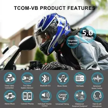 Freedconn T Com VB Мотоциклетный шлем Интерком Гарнитура Bluetooth Наушники BT 5.0 FM Музыка Поделиться Групповой Intercomunicador 6 Riders