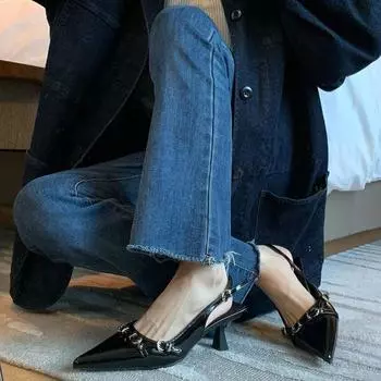 French bag head high heel shallow mouth spring 2024 new rear empty thin heel temperament celebrity pointed single shoes fashion sandals 34