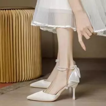 French bag head pearl sandals 2024 summer new thin fairy style pointed head thin heel with women s high heels 34
