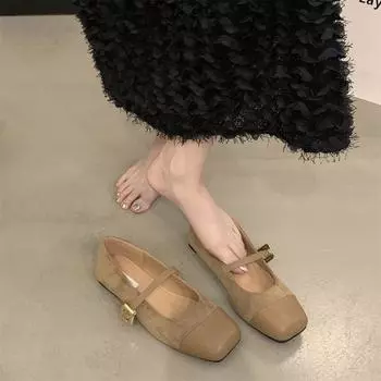 French black Mary Jane shoes spring and autumn 2024 new with skirt single shoes shallow mouth word with flat women s shoes 35 абрикосовый