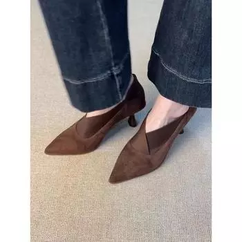 French casual senior pointed single shoes 2025 autumn new wear versatile single shoes elegant non-slip high heels half-size pads