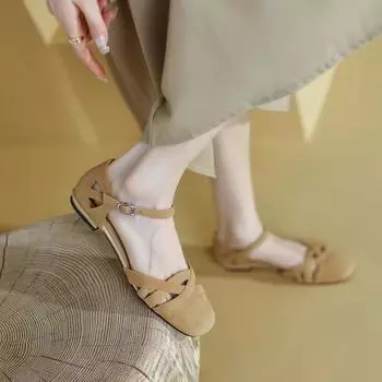 French classic retro Roman sandals women s summer 2025 new round head matte bag head soft sole flats women 34 зелёный