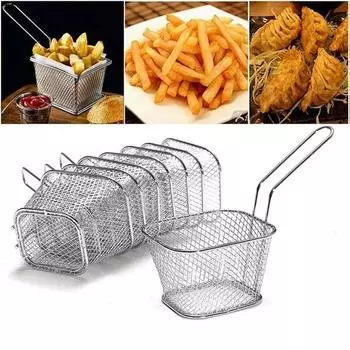 French Fries Basket Portable Stainless Steel Chips Mini Frying Basket Strainer Fryer Kitchen Cooking Basket Colander Accessories