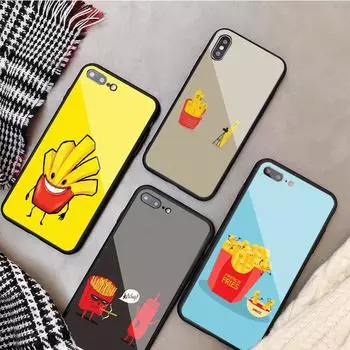 French fries Tempered Glass Phone Case For iphone 12 11 Pro Max 5 6 7 8 PLUS X XS XR XSMax Shell 12Pro Cover Shell iPhone 5 5S SE