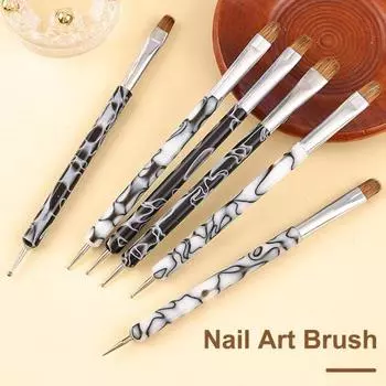 French Manicure Brush Professional Two-Way Nail Art Brush Nail Dotting Pen for Gel Application Scribing A