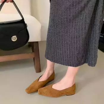 French retro suede square head shallow mouth single shoes women s shoes 2024 new autumn temperament commuter flat heels 35 леопардовый