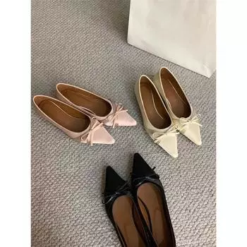 French sweet satin bow pointed head shallow mouth single shoes in the autumn of 2024 new temperament inner height increase small leather shoes 35 розовый