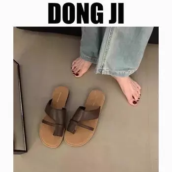 French vintage Roman toe flat bottom cool slippers women s fashion 2025 summer with skirt beach slippers 35 серебряный