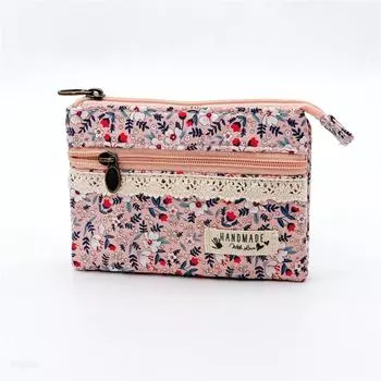 Fresh Floral Coin Bag Four-Layer Cotton Fabric Coin Purse Small Wallet Retro Hand Purses Pouch Cards Holder