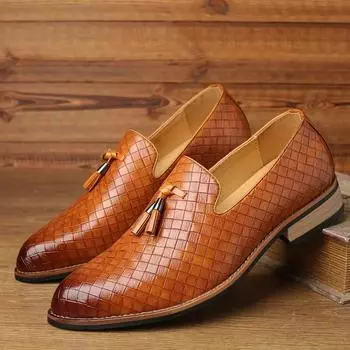 Fringe Men Leather Casual Shoes Checkered Man Loafers Coiffeur Leather Shoes Fashion Driving Mens Shoes Sapato Social Masculino 38 чёрный