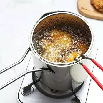 Фритюрница 1PC304 из нержавеющей стали многофункциональная с корзиной для жарки, бытовое сито для рыбы с плоским дном, сетка для жарки, кухонные принадлежности