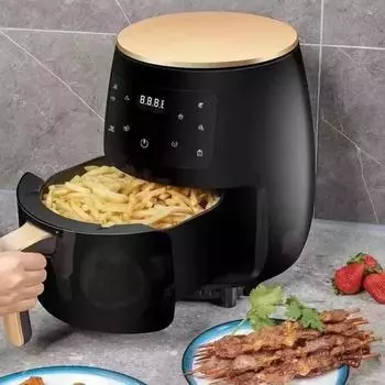 Фритюрница 1PC4.5L Домашняя интеллектуальная светодиодная сенсорная панель с углом поворота 360 градусов для выпечки здоровой пищи без масла Многофункциональная электрическая фритюрница 4.5L красный