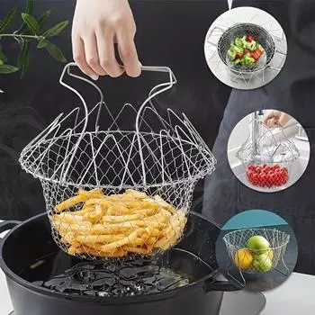 Фритюрница бытовая Фильтр для фритюрницы бытовая кухонная сливная корзина картофель фри куриные наггетсы фильтр-ложка складная корзина из нержавеющей стали