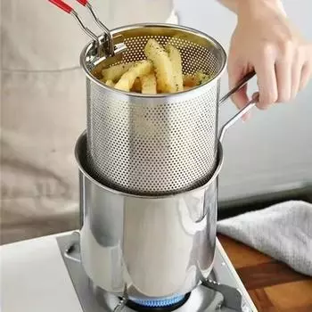 Фритюрница из нержавеющей стали с картофелем фри и куриными крылышками, бытовая маленькая кастрюля для масла с фильтром, кухонный инструмент Tianfu Luo Pot