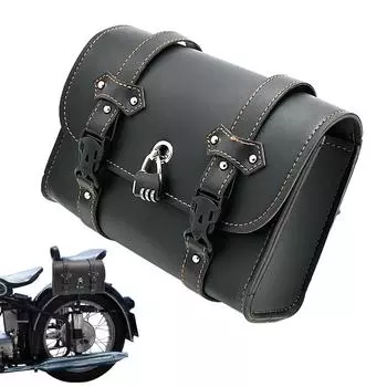 Front Fork Bag For Motorcycle Retro Motorcycle Saddle Bag Motorcycle Fork Bag With 2 Straps PU Leather Barrel Bag чёрный