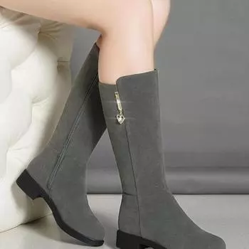 Frosted flannel snow boots women s thick heel winter 2024 new medium tube boots women s medium heel warm velvet women s boots 35