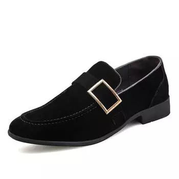 Frosted fur leather shoes men s lazy shoes trendy brand new casual leather shoes European and American style spring new Loafu Doudou shoes 38 (spot) чёрный