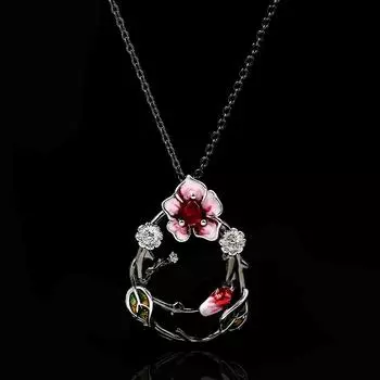 Frosty Oriental Rose Short Necklace Enamel Glaze White Jade Flower Ladybug Clavicle Chain Womens Trendy