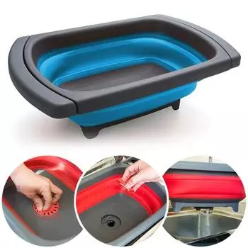 Fruit Vegetable Collapsible Colander Eco-friendly Foldable Kitchen Strainer Folding Drain Baskets With Retractable Handles красный