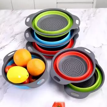 Fruit Washing Basin Food Spin Dryer Foldable Basket Pink Kitchen Useful Things Vegetable Dehydrator Home Accessories Kitchen Bar Small синий