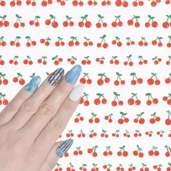 Фруктовые наклейки для ногтей Cherry Cherry Ультратонкие совместимы с цветным гелем для ногтей Fresh Nail Stickers Studio ([Aha047] Вишня) Непрозрачный