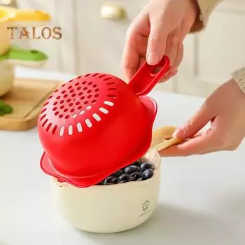 Фруктовый фильтр для мытья с ручкой, пищевой, без BPA, многоразовый, многоцелевой, двухслойный, очиститель фруктов, миска с фильтром красный
