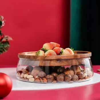 Фруктовый лоток Европейский креативный двухслойный стеклянный лоток для сухофруктов, семян дыни и орехов Деревянный ящик для хранения конфет