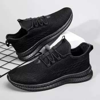 Fujeak Casual Men s Shoes Lightweight Breathable Mesh Sneaker for Men Outdoor Non-slip Footwear Comfort Soft Flats Jogging Homme 40 чёрный