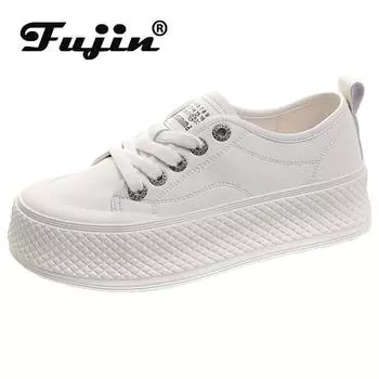 Fujin 5,6 см из натуральной кожи на танкетке с толстой подошвой, весна-осень-лето, белые массивные кроссовки, вулканизированная лаконичная модная обувь