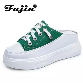 Fujin/6 см джинсовые кроссовки на танкетке на массивной платформе, новые повседневные удобные брендовые дышащие летние женские тапочки, обувь на шнуровке