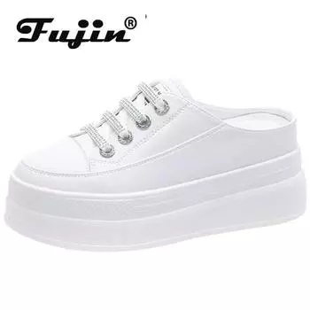Fujin/8,5 см, тапочки на танкетке из натуральной кожи, массивные кроссовки, женская обувь, женские летние мокасины на супер каблуке, дизайнерские ботинки