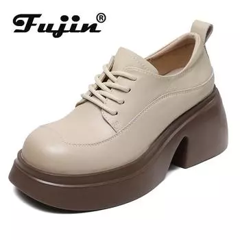 Fujin Мокасины Rero на платформе, 7 см, обувь на массивном каблуке, женские туфли из натуральной коровьей кожи, осенне-весенние ботинки-лодочки, резиновые этнические туфли