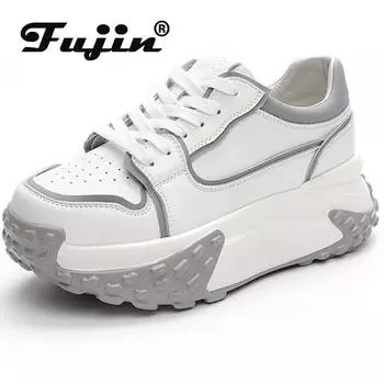 Fujin/Новые повседневные кроссовки на танкетке из натуральной кожи на платформе 6 см, женские ботильоны, брендовая обувь высокого качества, весенне-осенняя вулканизированная обувь