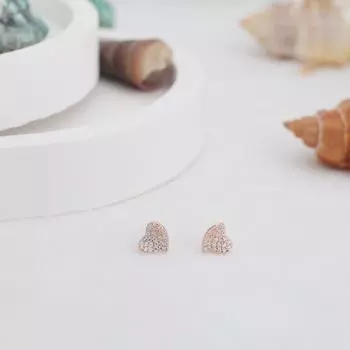Full Diamond Peach Heart Earrings for Women Korean Style Fashionable and Versatile Small Fresh Peach Heart Earrings Temperament Girl Earrings