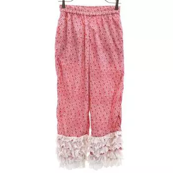 FUMIE TANAKA made in Japan Floral Ruffled hem Easy pants FREE Red Women Used