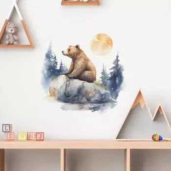 Fun-f114 Мультфильм Акварель Dreamforest Бурый Медведь Детская Спальня Домашний Фон Декоративная Наклейка На Стену 37*39CM/fun-f114