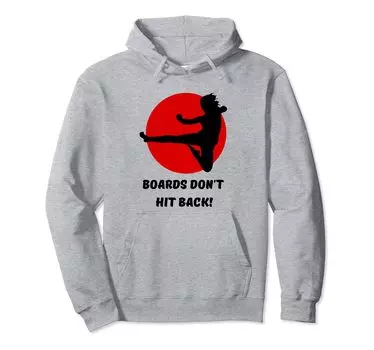 Fun Karate Tee Board No Hit Flying Karate Kick Hoodie Back, серый