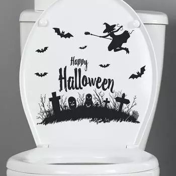 Fun-m188Halloween Ведьма Летучая мышь Надгробие Ванная Комната Туалет Украшения Наклейка 25*29CM/fun-m188