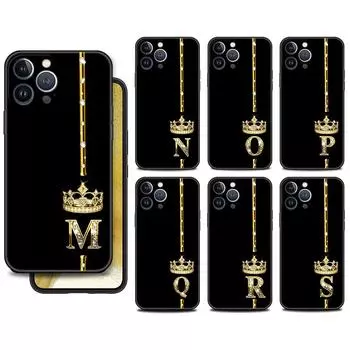 Funda Case For Apple iPhone 14 11 13 7 12 Pro 7 XR XS Max 8 Plus 6 14Pro Black Soft Phone Coque Rose Gold 26 Letters M R P Z iPhone 14 Pro Max