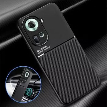 Funda For OPPO Reno11F 5G Case Leather Car Magnetic Holder Back Cover For OPPO Reno11 F Reno 11F 11 F Soft Frame Protect Coque For Reno11 F 5G чёрный