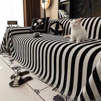 Funda Sofa Chenille Hawaii Black Striped Sofa Mat Throw Blanket All Seasons Camping Picnic Sofa Cover 180x130
