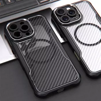 Fundas For iPhone 16 Pro Max For Magsafe Magnetic Carbon Fiber Phone Case For Apple 15 14 13 12 11 Pro Max 16 Plus Wireless Charging Magsafe Cover For iPhone 16 Pro Max чёрный