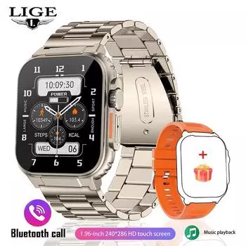 Функция записи LIGE, умные часы с циферблатом SIRI, 600 мАч, большая батарея, TWS Music 100+, спортивные часы, умные часы с настоящим кислородом в крови, мужские умные часы steel belt золотой