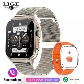 Функция записи LIGE, умные часы с циферблатом SIRI, 600 мАч, большая батарея, TWS Music 100+, спортивные часы, умные часы с настоящим кислородом в крови, мужские умные часы Mesh belt золотой