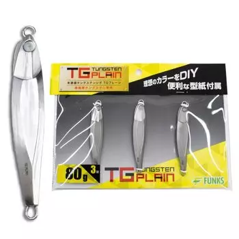 FUNKS TG Plain Tungsten Jig 80 г x 3 шт. Неокрашенный металлический Jig Solid x 3 (80г штук)