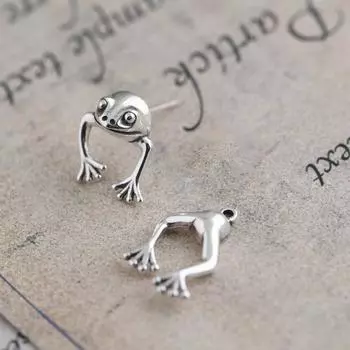 Funny 1pair Stud Earring Animal Earrings For Women Men Jewelry Gift Trendy Frog Handmade серебряный